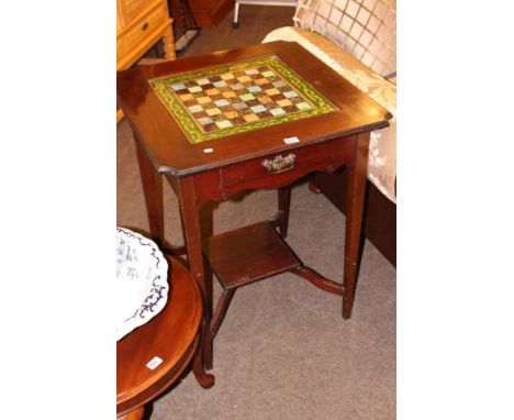 Edwardian mahogany coloured glass inset chess top games table