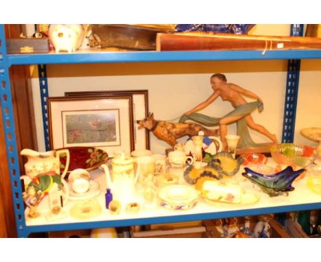 Large plaster figure, Hummel figure, dessert service, Royal Winton bowl, prints and decorative china