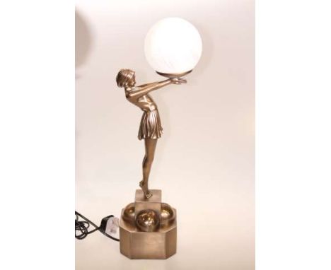 Resin Art Deco style lady table lamp with spherical shade