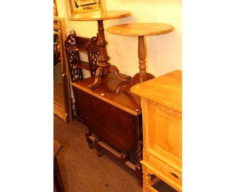 Oak barley twist gate leg dining table, Victorian circular walnut pedestal occasional table and circular oak pedestal occasio