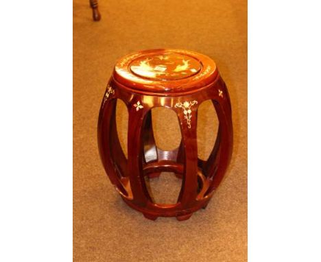 Rosewood and mother-of-pearl inlaid circular jardiniere stand
