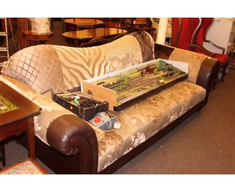 Leather and fabric three seater sofa