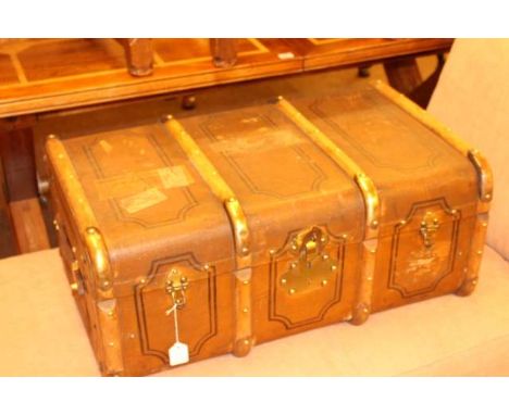 Vintage canvas, wood and brass bound cabin trunk