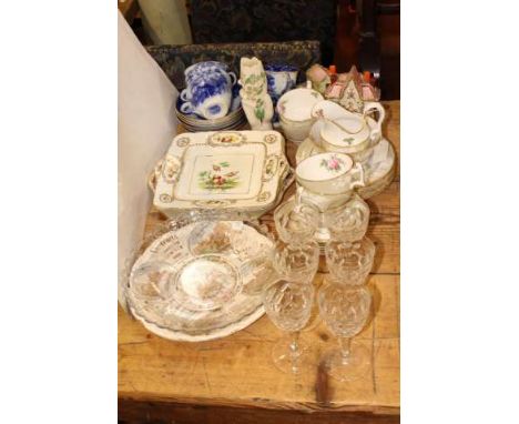 Pair Fenton 'Old Chelsea' plates, Spode half tea set, blue and white tea china, six goblets, pastel burners and two Victoria 