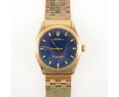Rolex - a gentleman's Oyster Perpetual Superlative Chronometer wrist watch, circular blue 28mm dial with raised baton markers