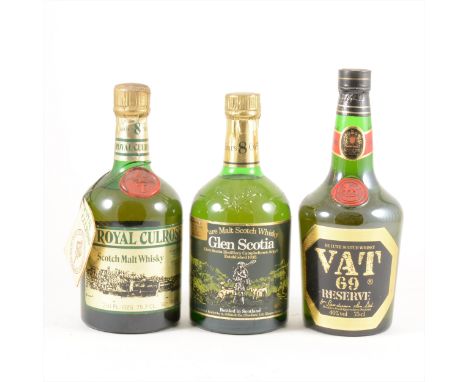 Three bottles of Scotch whisky, late 1970s/ 80s bottling, including: GLEN SCOTIA, 8 years old, 75cl, 40% vol; ROYAL CULROSS, 