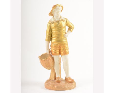 Royal Worcester figure, a fisher boy holding a basket, no. 1202, date mark for 1893, 20cm.