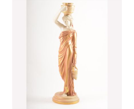 A large Royal Worcester figure, of a Grecian water carrier, 1909, decorated in enamels and gilt, No.2/125, 38cm. Significant 