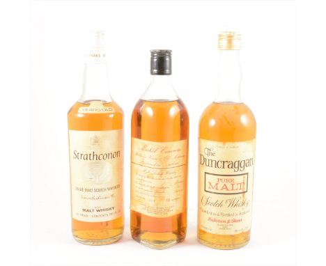 Three bottles of Scotch whisky, 1970s/ 80s bottlings, including: STRATHCONON, 12 years old, single malt, 26 2/3 fl oz, 70º pr