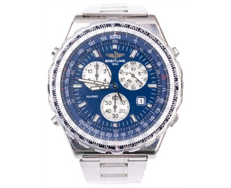 Breitling - a gentleman's Jupiter Pilot Alarm Chronograph wrist watch, circular blue 31mm dial with raised luminous baton mar