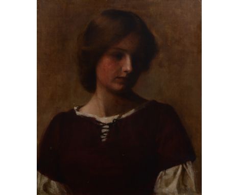 Manner of George Clausen, Portrait of a young lady, oil on relined canvas, 50x39cm, possibly reduced.