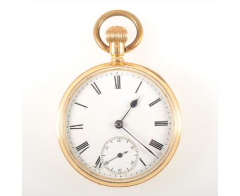 An 18 carat yellow gold full hunter pocket watch, the white enamel dial having a roman numeral chapter ring and subsidiary se