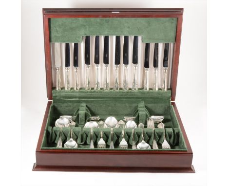 An eight-place canteen of Dubarry pattern silver cutlery, Carrs of Sheffield, 1992-97, comprising a pair of tablespoons, eigh