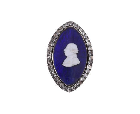 GEORGE III, A COMMEMORATIVE BROOCH/PENDANT CIRCA 1800 The marquise shaped medallion with a central paste cameo of George III 