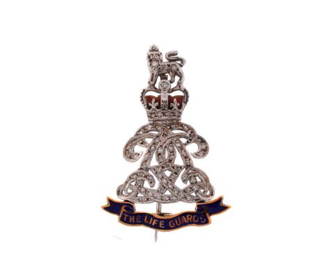 MILITARY INTEREST: GARRARD & CO. LTD., THE LIFE GUARDS, A 9 CARAT GOLD, DIAMOND AND ENAMEL BROOCH BIRMINGHAM 1984The eight cu