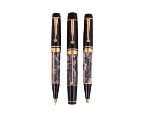 MONTBLANC, WRITERS EDITION, ALEXANDRE DUMAS A LIMITED EDITION THREE PIECE SET, FOUNTAIN PEN NO. 02050/20000 N, BALLPOINT NO. 