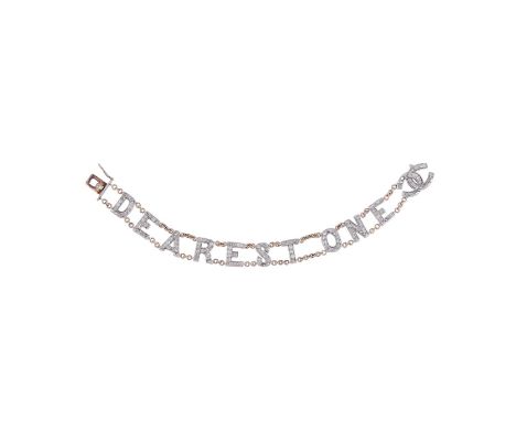 A DIAMOND BRACELET SPELLING DEAREST ONEThe letter shaped panels set with old cut diamonds spelling out DEAREST ONE, joined wi