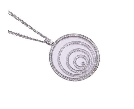 CHOPARD, HAPPY SPIRIT, A DIAMOND AND 18 CARAT WHITE GOLD PENDANTThe circular glazed pendant containing mobile interconnecting