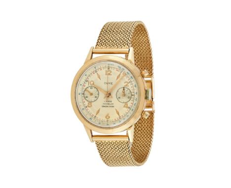 DUKEA GOLD COLOURED CHRONOGRAPH BRACELET WATCH, NO. 7011, CIRCA 1950Movement: Landeron cal. 248, manual wind chronographCase: