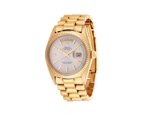 ROLEX, OYSTER PERPETUAL DAY-DATE, REF. 1803AN 18 CARAT GOLD BRACELET WATCH WITH DAY AND DATE, NO. 2919806, CIRCA 1972Movement