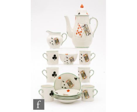 An early 20th Century Booths Silicon China Ceylon Ivory coffee service comprising coffee pot, six coffee cans and saucers, cr