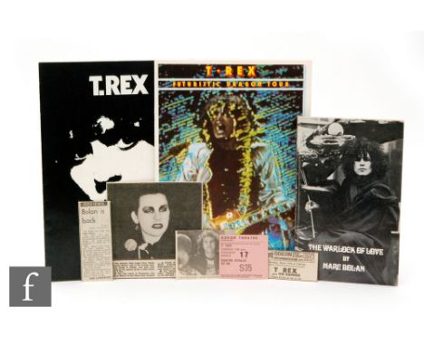 A collection of Marc Bolan/T Rex memorabilia to include a T.Rex tour programme, two Birmingham Odeon tickets stubs, a Marc Bo