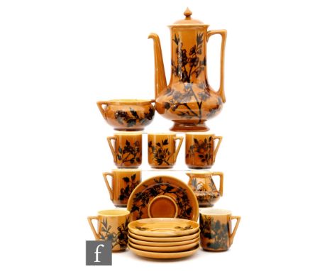 A late 19th Century Linthorpe Pottery matched coffee service designed by Christopher Dresser, comprising coffee pot, cream ju