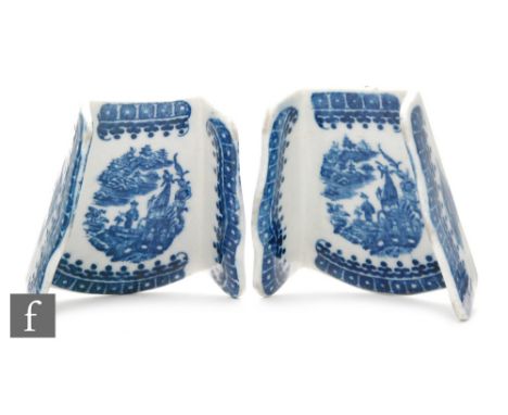 A pair of Caughley blue and white porcelain asparagus servers, circa 1770, decorated in the Fisherman and Cormorant pattern, 