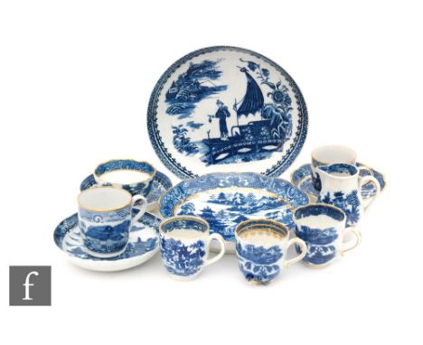 A collection of 18th Century and later Caughley blue and white wares, to include a sparrow beak jug, coffee cups, teabowls an