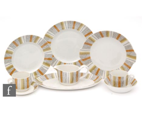 An extensive Midwinter 'Sienna' pattern dinner service, comprising twelve dinner plates, three serving dishes, twelve bowls, 