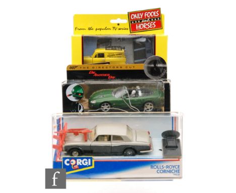 A collection of fourteen Corgi diecast models, to include 05201 Only Fools and Horses Reliant Regal, three James Bond 007 Dir