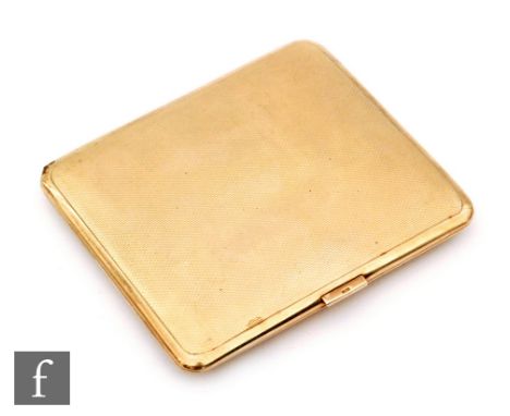 A 9ct hallmarked rectangular cigarette case with engine turned decoration to whole, weight 86.5g, London 1937. 