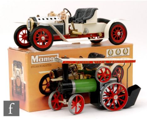 A Mamod steam roadster SA1 vintage car and a steam roller, boxed. (2) 