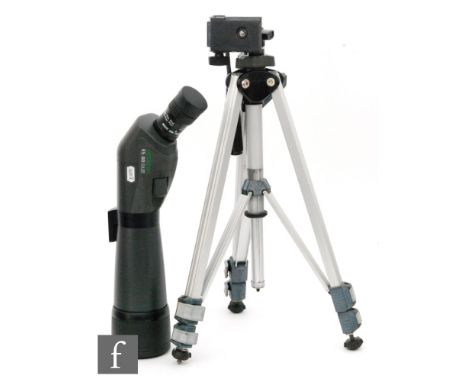 An Opticron HDF zoom single lens telescope with tripod and cases. (2) 