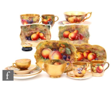 A collection of Royal Worcester, all decorated in the Fallen Fruits pattern, to include four pin dishes in various shapes, a 