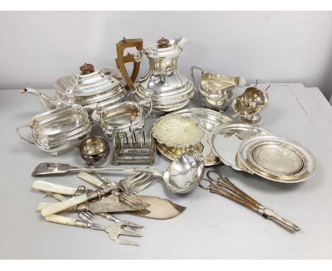 A Collection of Platedware, to include Romney Plate four piece teaset, comprising coffee pot, teapot, milk jug and sugar bowl