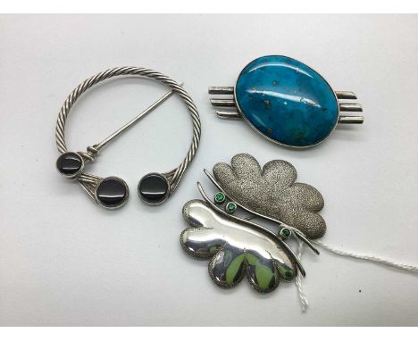 A Small Collection of Hallmarked Silver Designer Style Jewellery, by "DSJ", including a Modernist Studio style stone set broo