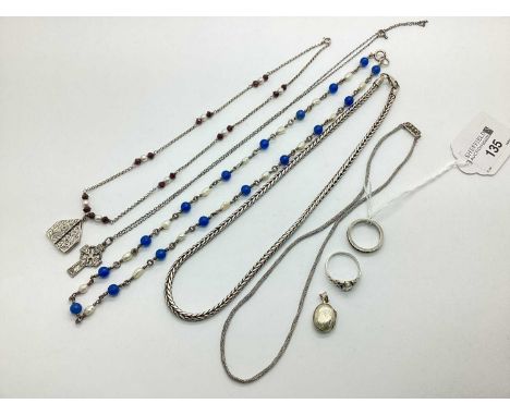 An Assortment of "925", "Sterling" and Other Jewellery, to include an antique style freshwater pearl and hardstone beaded nec