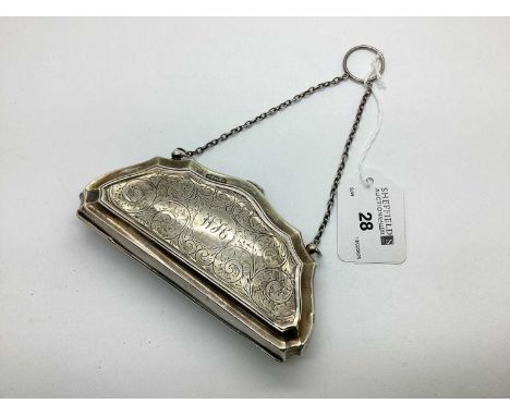 A Hallmarked Silver Highly Decorative Chatelaine Coin Purse, S.M.L, Birmingham 1917(?), of shaped semi-circular design with w