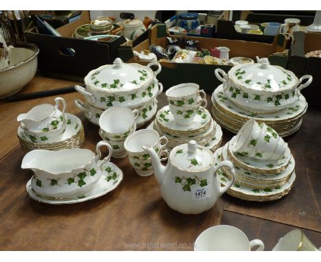 A quantity of Ivy pattern dinner and teaware to include Colclough tureens (lid missing), gravy boat and saucer, plates, teapo