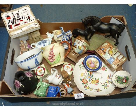 A quantity of miscellaneous china including black beauty and foal ornament, a Carltonware jug, a small Sylvac miniature jug, 