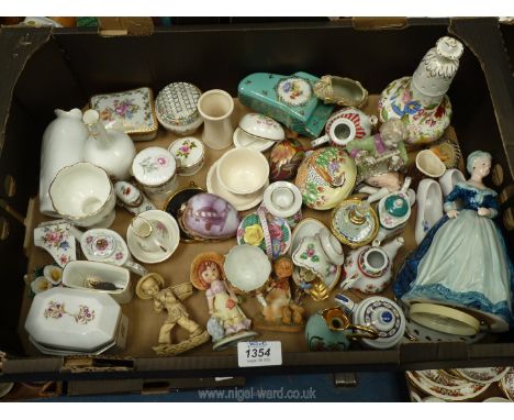 A quantity of trinket pots including Aynsley and Royal Worcester plus miniature teapots, Minton vases, Limoges jug, dishes, f