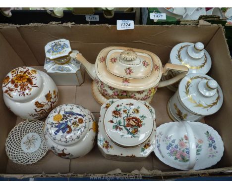 A quantity of miscellaneous china including Ginger jars with lids, Devonware teapot and teapot stand etc.