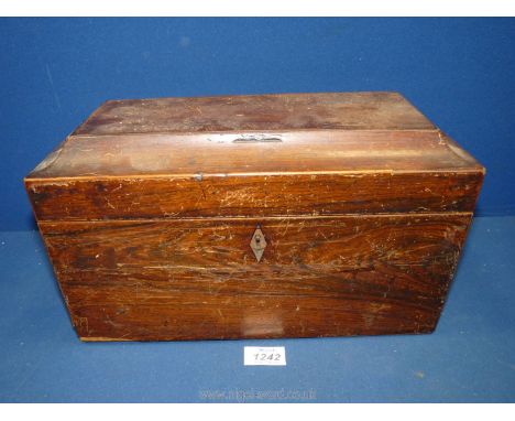 An Oak tea caddy, with two internal boxes, leather lined to interior of lid, 13'' wide x 7'' high x 6 1/2'' deep, for restora