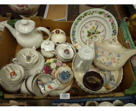 A quantity of commemorative china, baby owl on a branch by Country Artists, Poole teapot, Royal Doulton 'Argenta' part Teaset