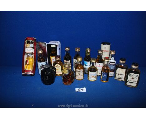 A small quantity of Scotch whisky miniatures including 'The Famous Grouse' in tin, Teacher's, Bowmore 10 year old Islay Malt 