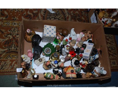 A large quantity of china and glass novelty miniature decanters including a pair of Cowboy boots, 'Standard distillers produc