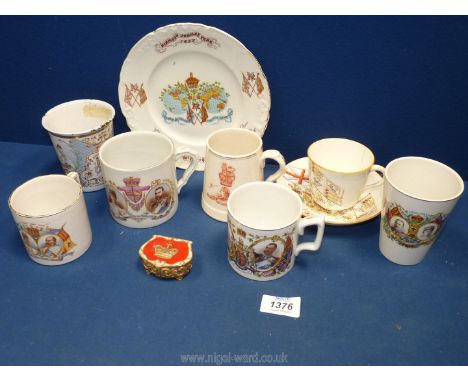 A Queen Victoria cup and saucer 1897 (cup having crack,) a plate depicting her Diamond Jubilee year 1897 (rim edge faded,) a 