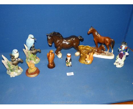 A quantity of animal figures including Leonardo Collection 'Blue tit' and 'Kingfisher', Beswick Beneagles Scotch whisky decan