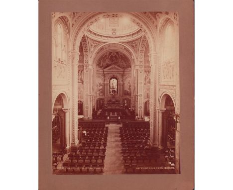 Original vintage black and white photo; interior of Chapelle Notre-Dame-de-Lourdes in Montreal, Canada.Board size: 8.75in x 1